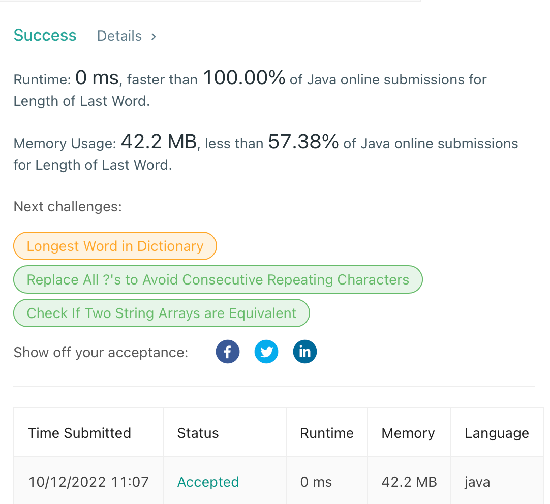 Leetcode#58 : in Java. Problem statement — Given a string s… | by ...