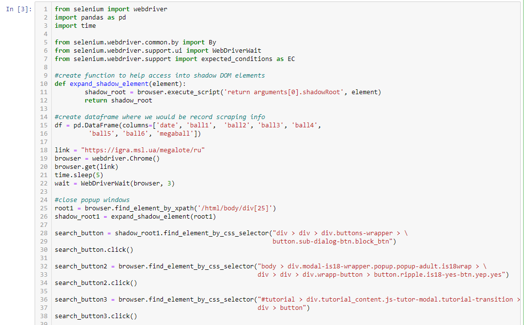 Scraping data from lottery web page with Selenium and Python. Note: The ...