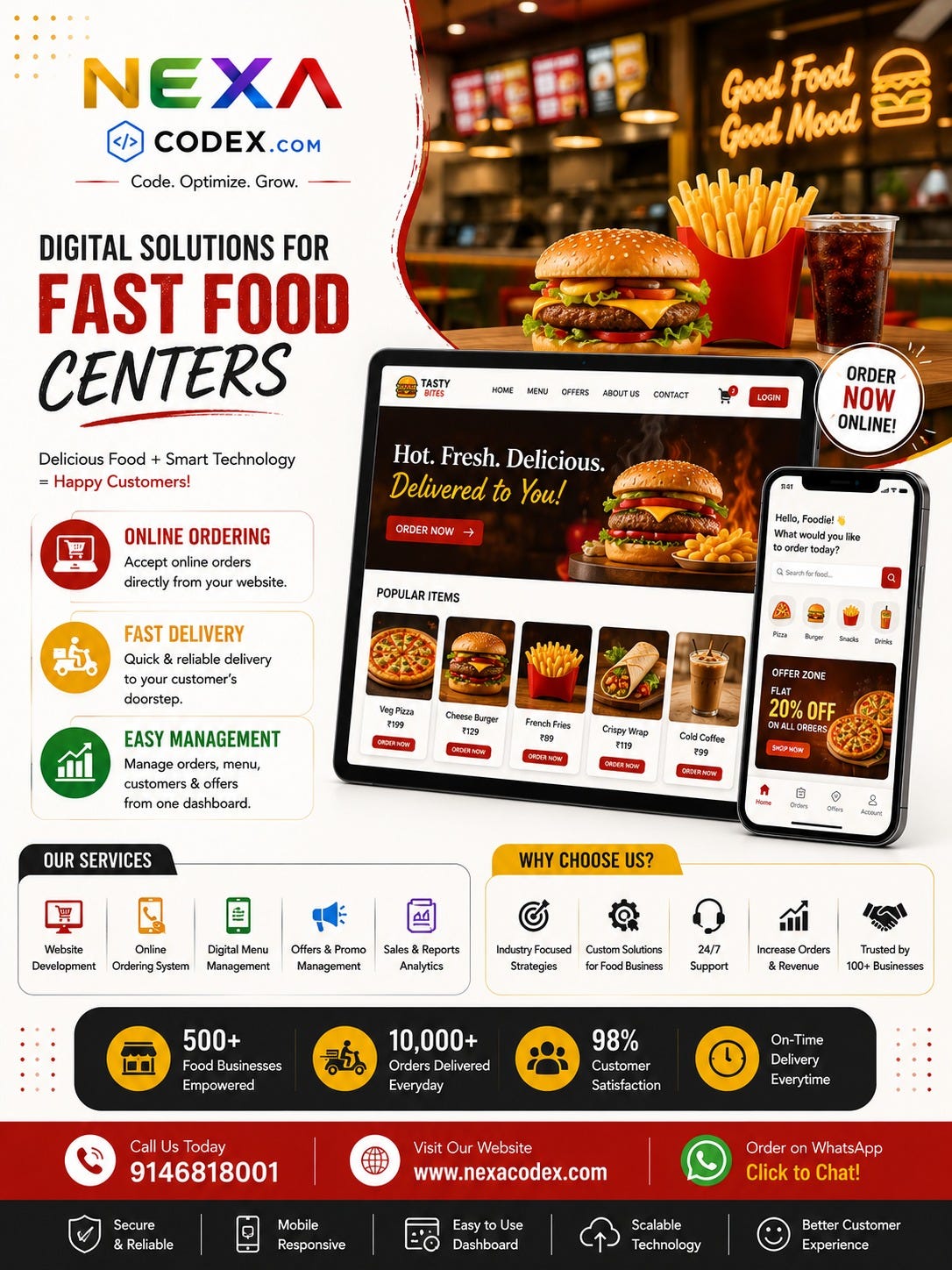 Fast Food Restaurant Website Development Company | SEO & Digital Marketing by Nexa Codex