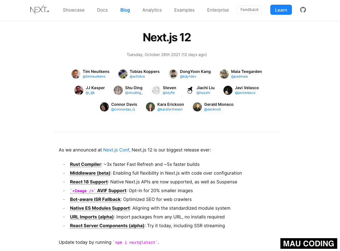 Sekilas Update Di Nextjs 12