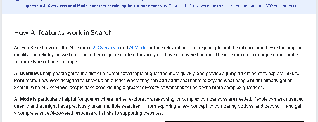 Figure 2. Proof of operating detail: The cited source, AI features and your website, gives the article the implementation surface teams must design around. Source: Google