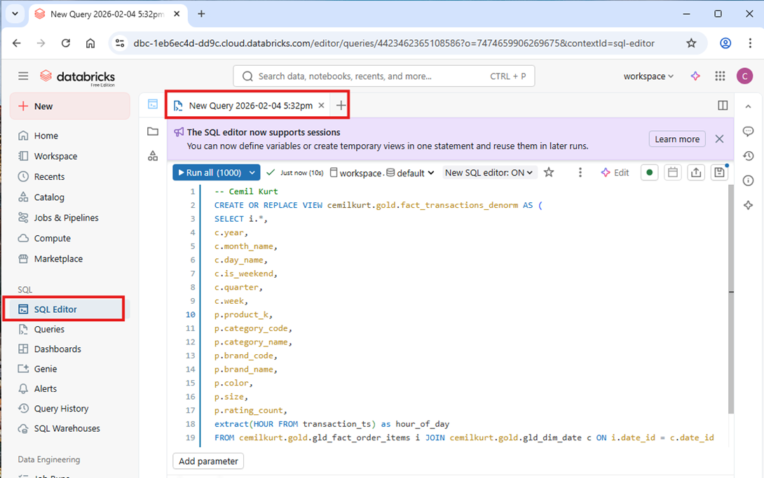 Uçtan Uca Databricks Projemizde Modern Madalyon Veri Mimarisinde Dashboard Oluşturuyoruz.