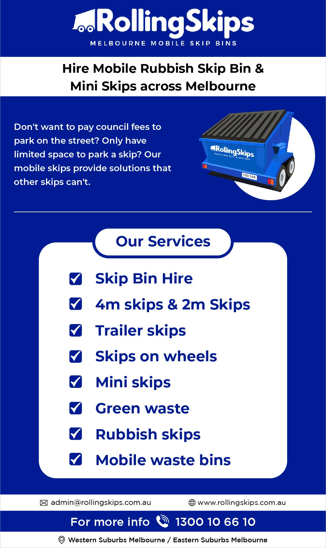 Hire Mobile Rubbish Skip Bin & Mini Skips across Melbourne Rolling
