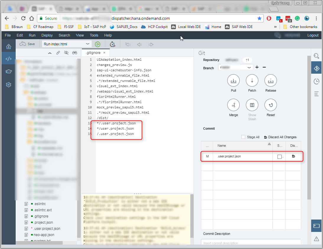 SAP Web IDE — How to let gitignore file “.user.project.json”? | by Victor  Ho | SAPUI5 best pratices | Medium