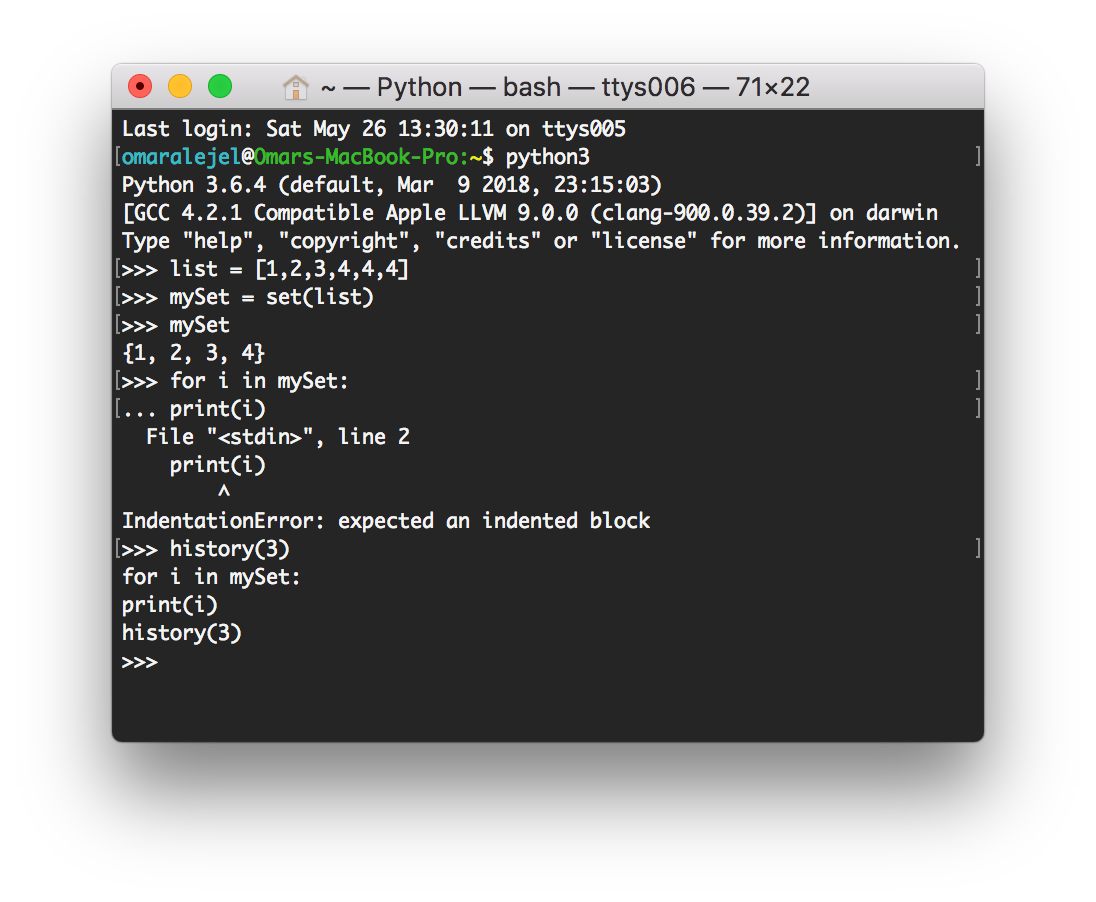 Printing command history within the python interactive terminal / REPL ...