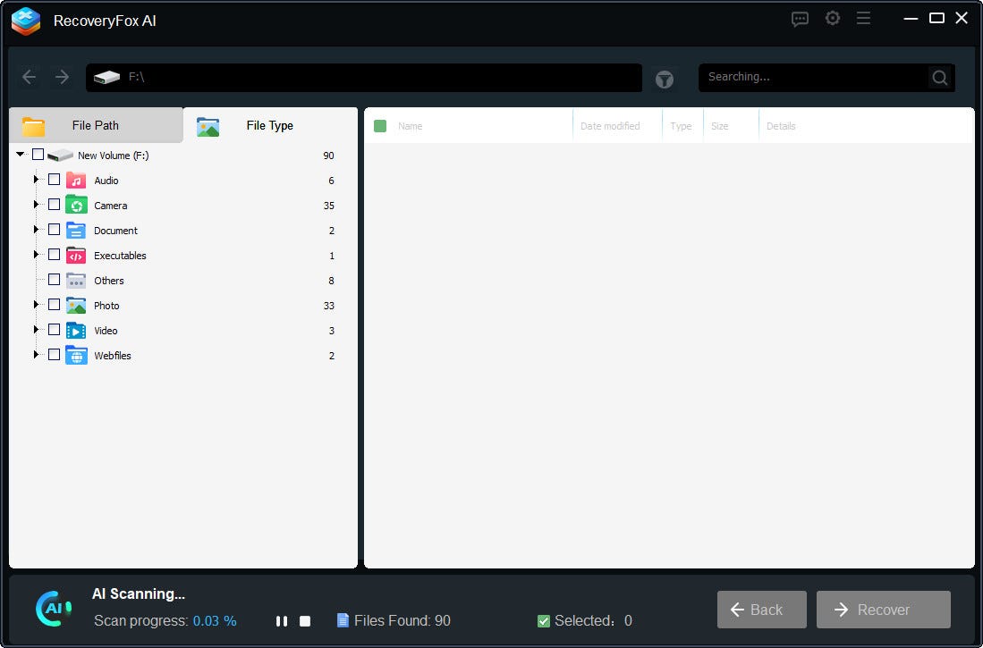 Pause the AI Scan to view results by File Path and File Type