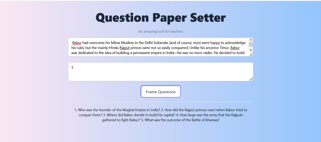 Question Paper Setter Using CHAT-GPT using React JS