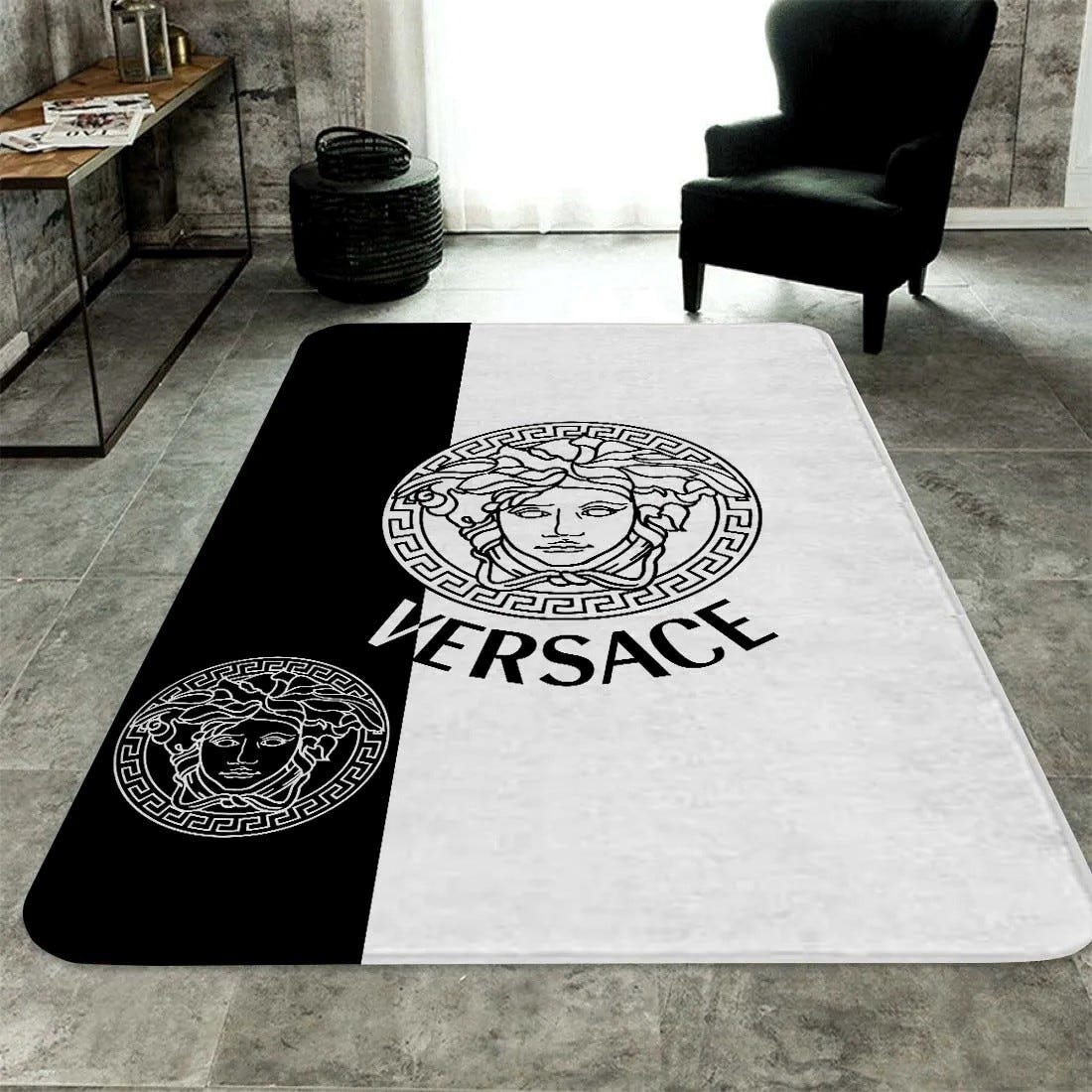 Black & White Logo Versace Rug Home Decor - Storealimie - Medium
