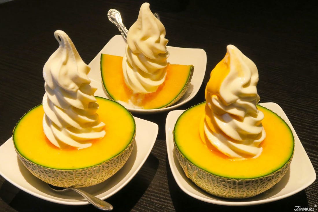 Melon Ice Cream & Hokkaido Milk Soft Serve in Otaru ・ Hokkaido for
