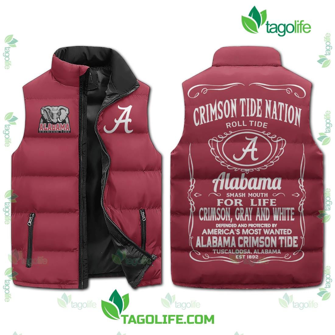 Alabama Crimson Tide Nation Roll Tide Sleeveless Puffer Vest by
