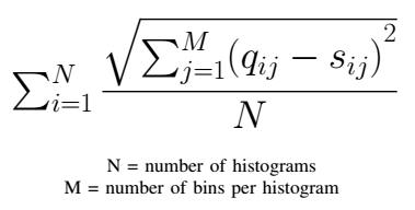 Eq. 1. Similarity metric for color histogram features.