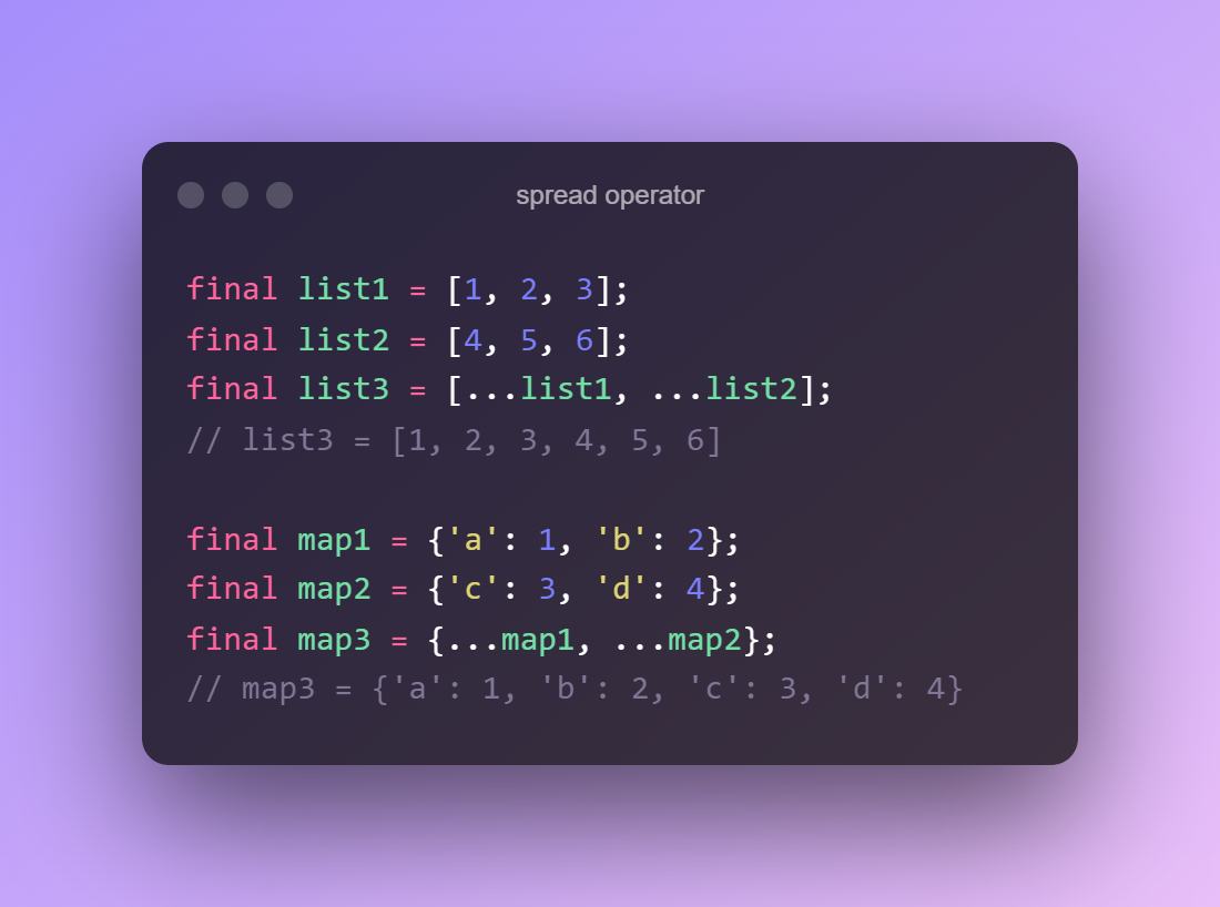 spread operator (…) in Dart. The spread operator (…) in Dart is used… | by  Ahmed Allam | Medium