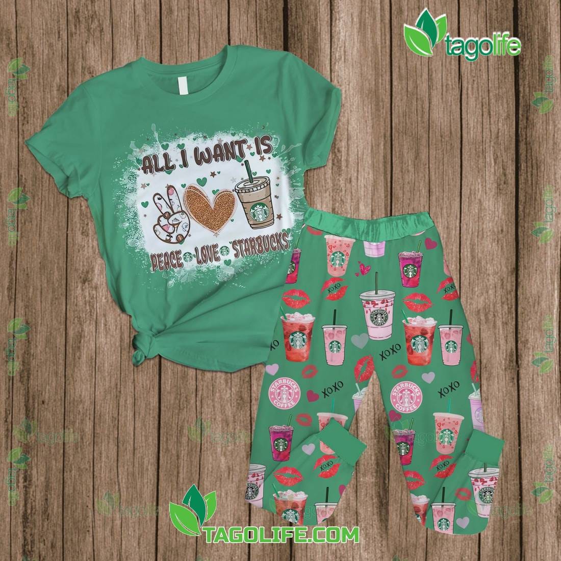 Dreaming in Harmony All I Want Is Peace Love Starbucks Pajamas Set | by ...
