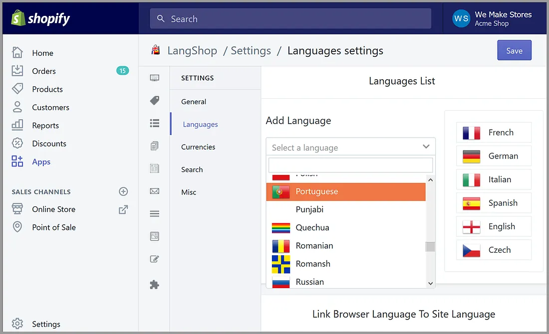 LangShop dashboard screenshot