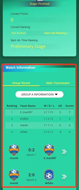 Scroll down to view the match information