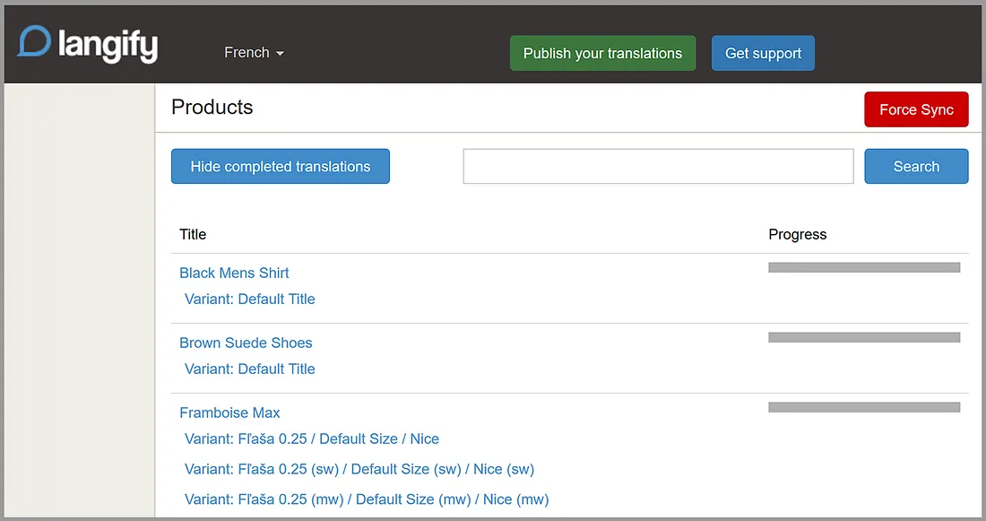 Langify dashboard screenshot