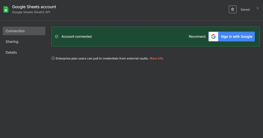 Configuración de credenciales de Google Sheets en n8n