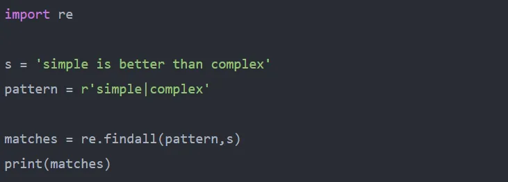 Example of Using Alternation (Substitute) on Python RegEx concept in Python programming language. Source : pythontutorial.net