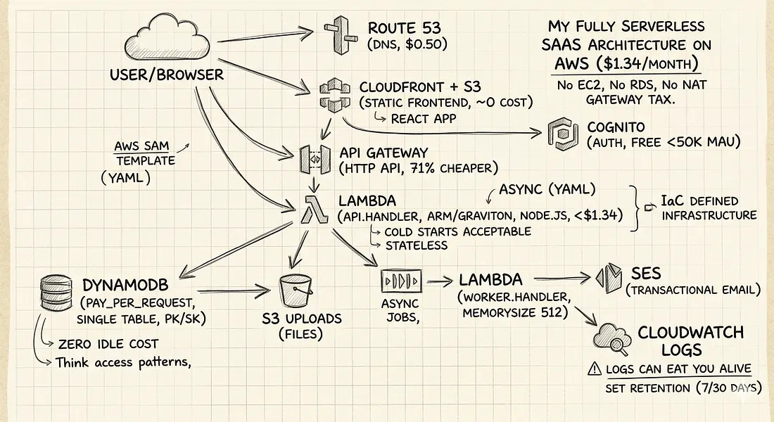 I Built a Full SaaS App on AWS for $1.34/month — Here’s the Architecture