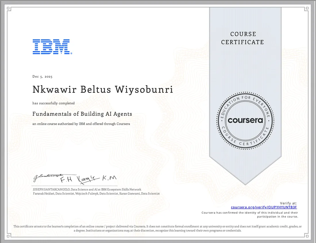 Certificate: Fundamentals of Building AI Agents