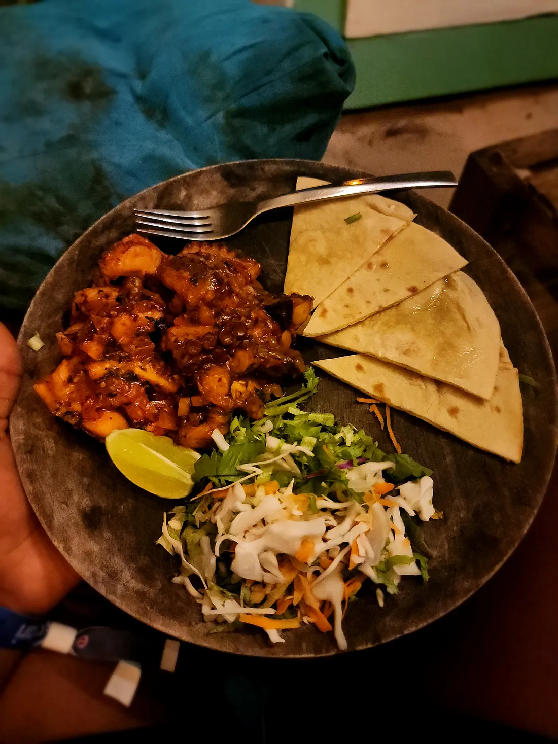 Chilli garlic butter and octopus with pitta bread