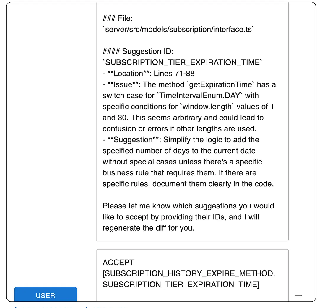 Some of the suggestions outputted by the AI model