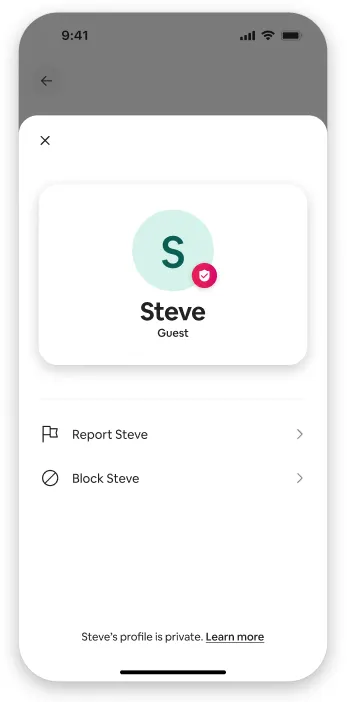 An image of what a profile looks like if someone chooses to be private. Only the first name “Steve” is shared.