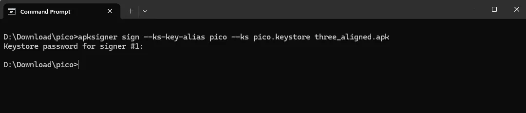 cmd apksigner sign