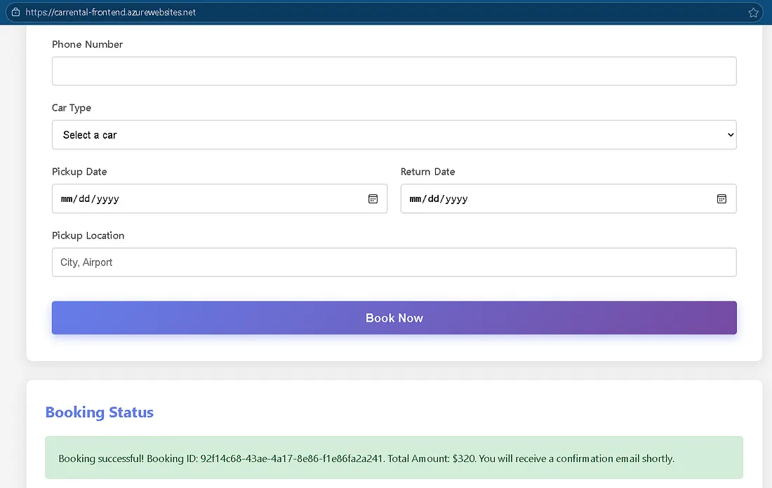 Cloud-Native Car Rental Application on Azure