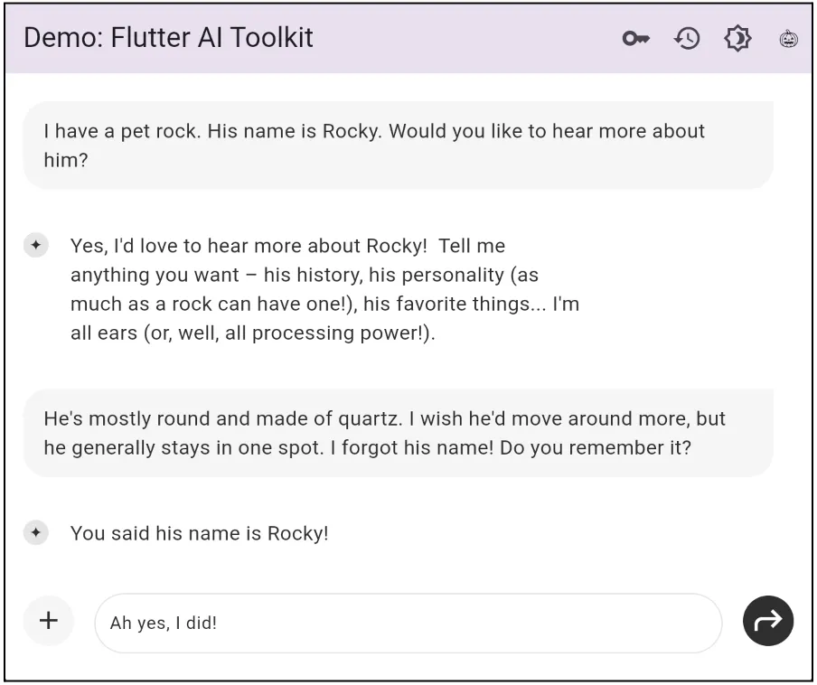 Multi-turn chat in Flutter AI Toolkit