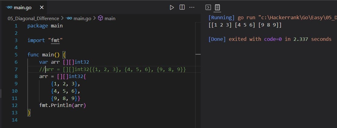 [Go] HackerRank : Diagonal Difference | by Aiya Aiyara | Oct, 2023 | Medium