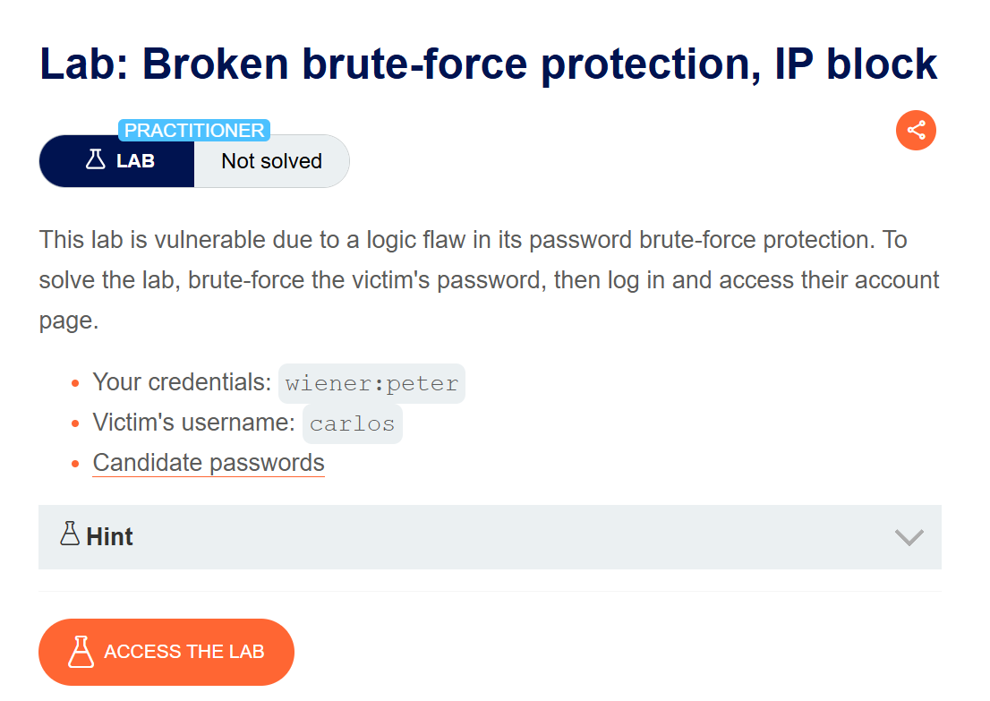 Web Security Lab — Broken Brute-Force Protection, IP Block | PortSwigger Practitioner