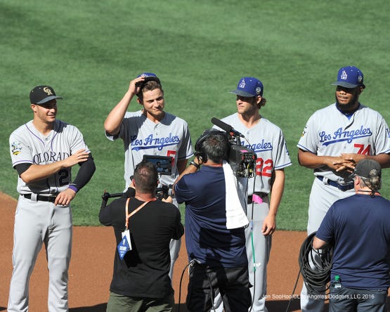 7/12/16-Something All-Star — Los Angeles Dodgers Corey Seager,Clayton  Kershaw and Kenley Jansen by Jon SooHoo/LA Dodgers, by Jon SooHoo