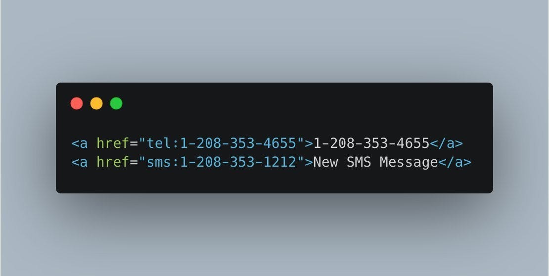 HTML Tip💪 You can initiate a phone call and SMS message directly from ...