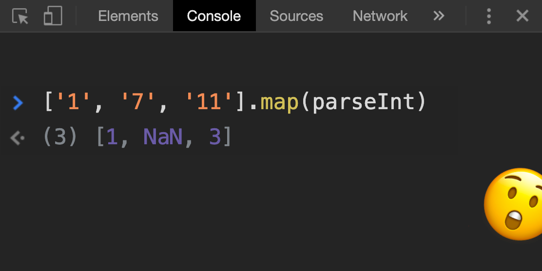 Why ['1', '7', '11'].map(parseInt) returns [1, NaN, 3] in Javascript | by  Eric Tong | DailyJS | Medium
