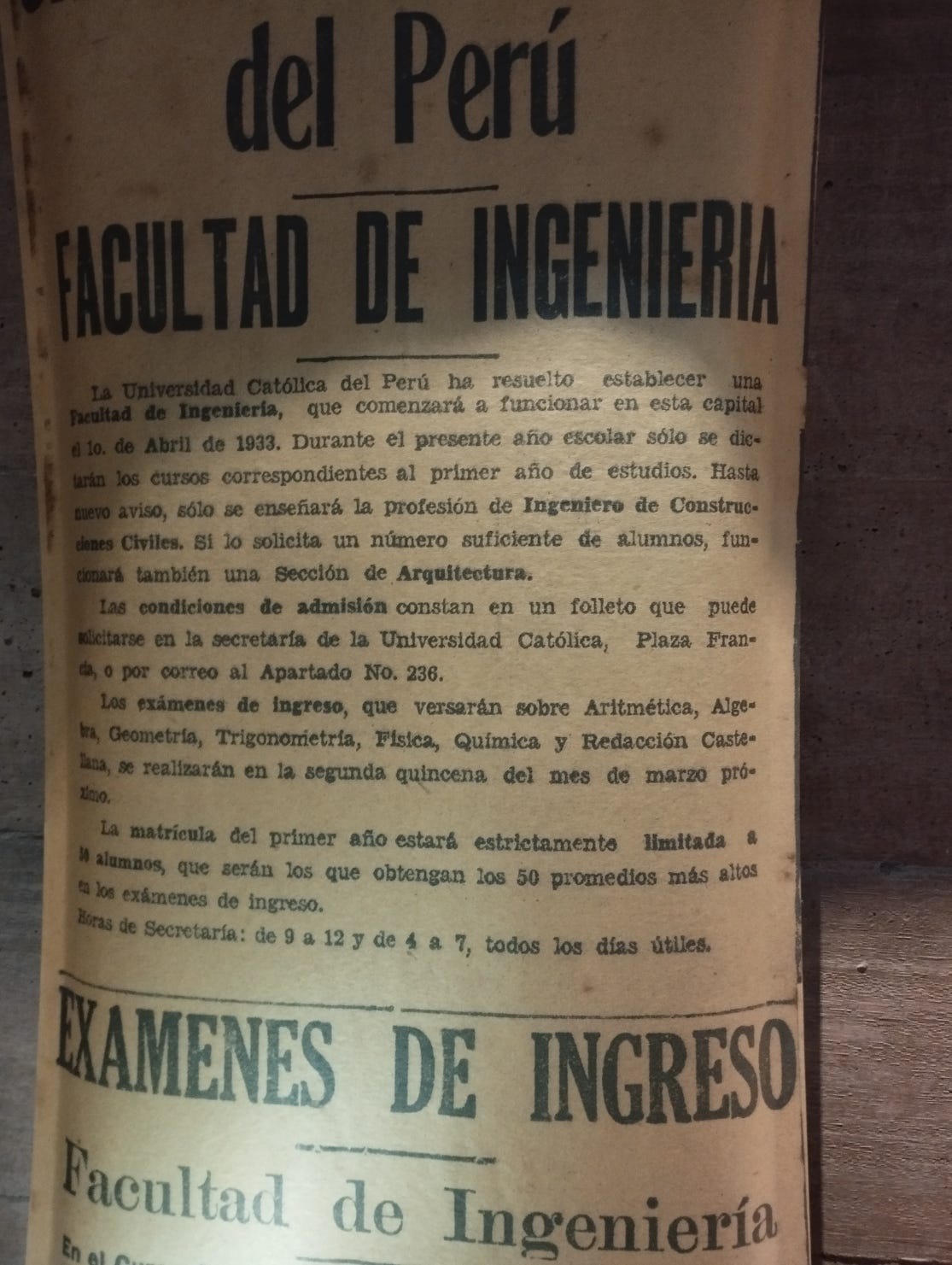 Extractos de páginas antiguas de la exposición de la facultad de inginería en CIA PUCP