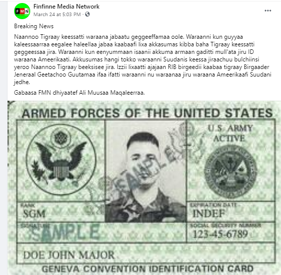 FALSE: This picture does not show the identity card of a US Army officer in  Ethiopia | by PesaCheck | PesaCheck
