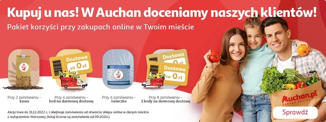 Kod rabatowy: darmowa dostawa Twoich zakupów w Auchan