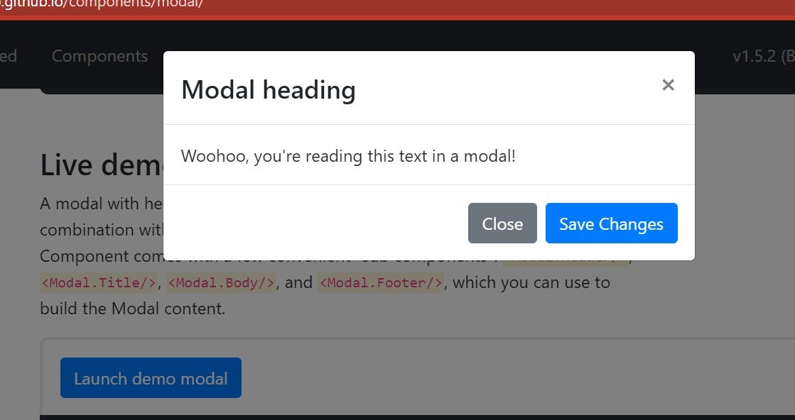 How to get a React Bootstrap Modal to open and close using a button of your  choice in a parent component | by Sharad Satsangi | Nerd For Tech | Medium