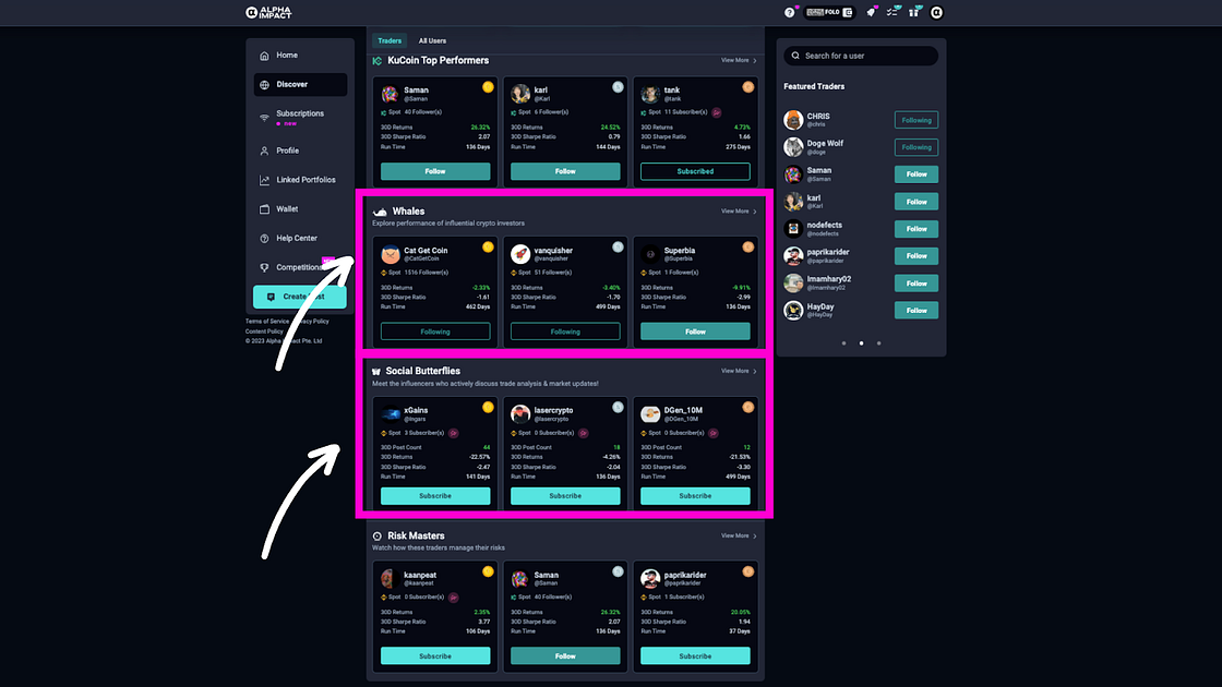 ‘Whales’ features traders with the highest value portfolios, offering insights into their successful investment strategies. On the other hand, ‘Social Butterflies’ highlights the most socially active users, enabling you to connect with these traders and engage in discussions about the latest market trends. - image source