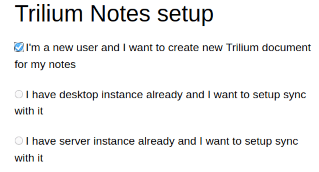trilium setup page
