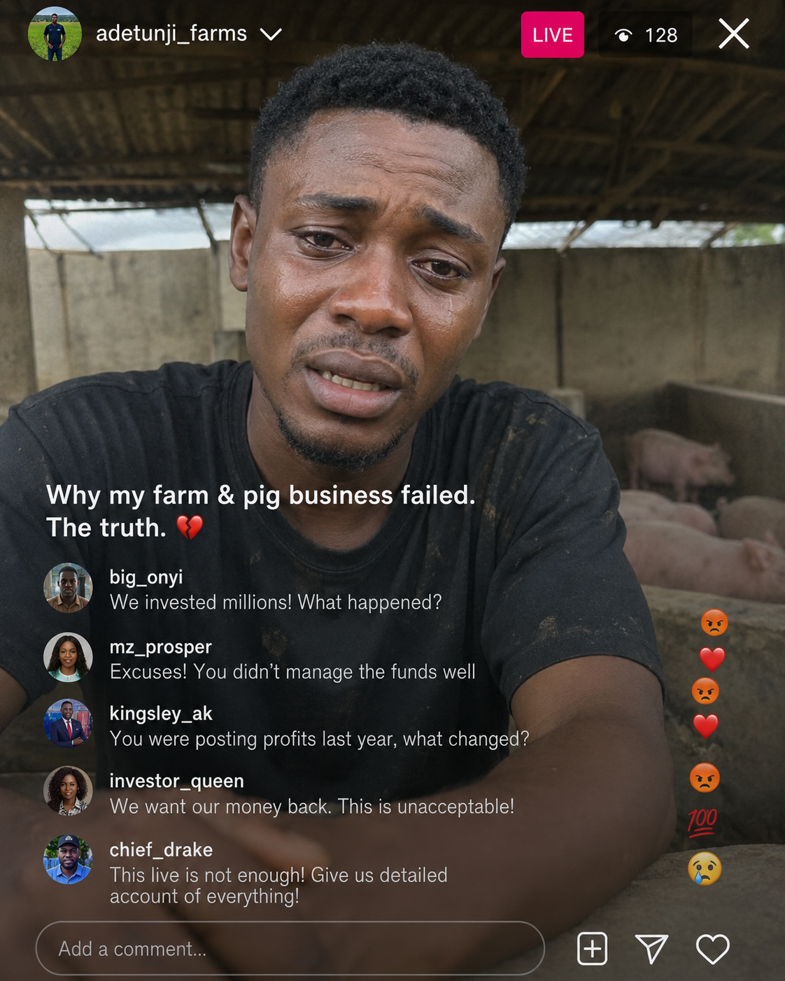 Ajibola has been working overtime to explain to investors via social media (image generated using ChatGPT). N.B. fictional image; similarity to a real-life individual is coincidental.
