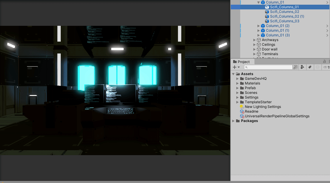 Adjusting the Intensity of the accent lighting on the columns.