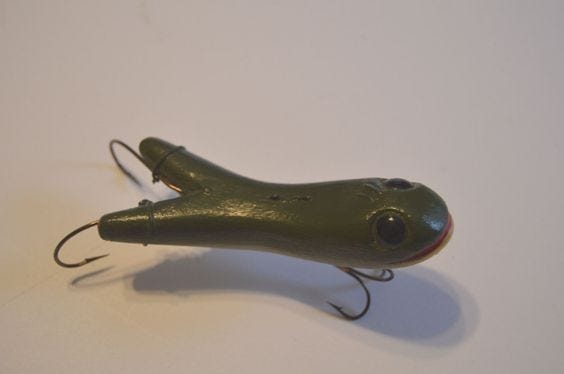 I come across lots of old wooden lures at work, heres one I came