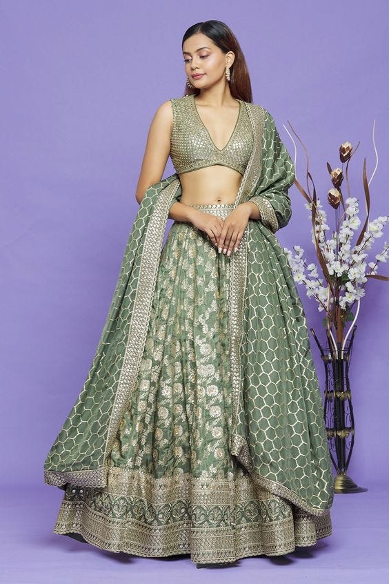 RE - Bottle Green Colored Designer Velvet Lehenga Choli - Latest Lehengas -  New In - Indian