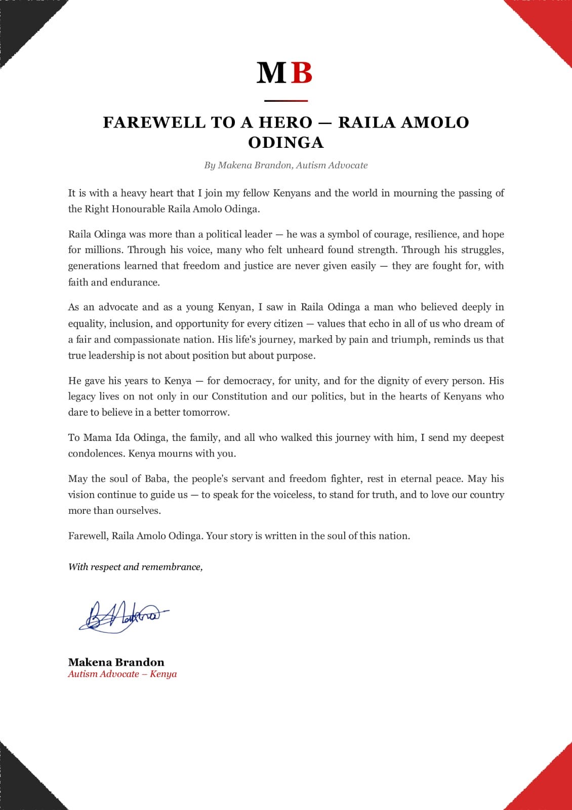 Farewell to a Hero — Raila Amolo Odinga by Makena Brandon