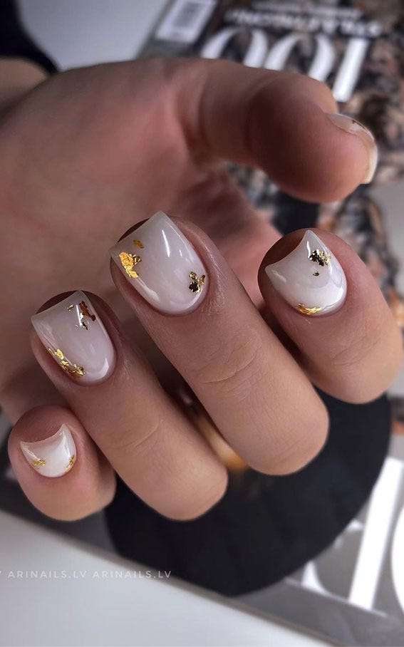 47 Beautiful Nail Art Designs & Ideas : Marble Nails with Gold Foil