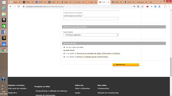 Home Office com Clickworker. Fazendo cadastro na Clickworker