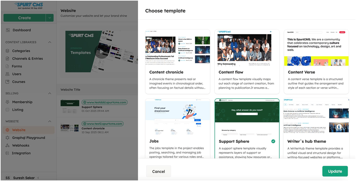 SpurtCMS New Release Multi Site and Multi Theme Support for Developers