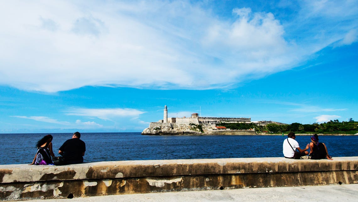 Panoramic view of the colonial fortresses of El Morro and La